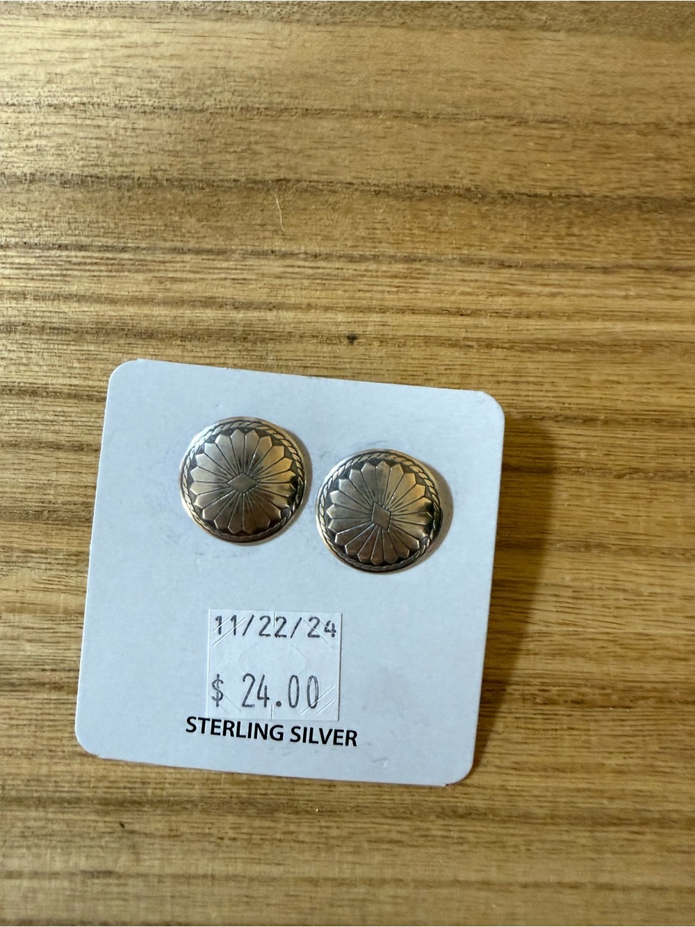 Sterling Silver Floral Concho Button Earrings - Silver